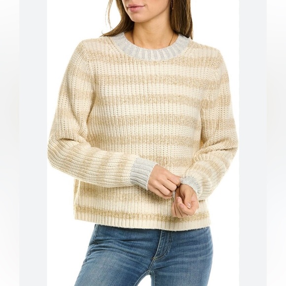 Boden gold ribbed Tinsel Stripe Wool & Alpaca-Blend Sweater size 8 - Picture 1 of 8